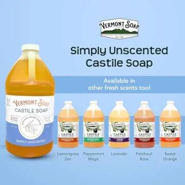 Vermont Castile Soap Unscented, Gentle Liquid Soap for Sensitive Skin & Natural Body Wash, Organic Hair Shampoo for Oily Hair, Aloe Castile Soap for Men & Women - 64 Oz