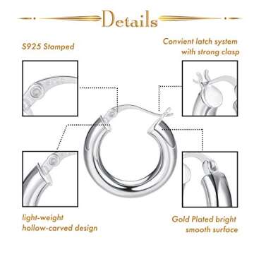Milacolato 925 Sterling Silver Hoop Earrings High Polished 18K Gold Plated Round-Tube Thick Chunky Click-Top Light-weight Hoop Earrings for Women