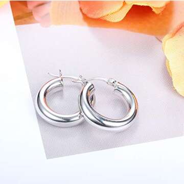 Milacolato 925 Sterling Silver Hoop Earrings High Polished 18K Gold Plated Round-Tube Thick Chunky Click-Top Light-weight Hoop Earrings for Women