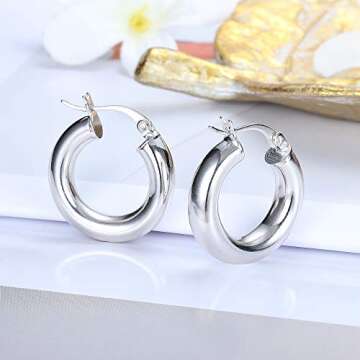 Milacolato 925 Sterling Silver Hoop Earrings High Polished 18K Gold Plated Round-Tube Thick Chunky Click-Top Light-weight Hoop Earrings for Women