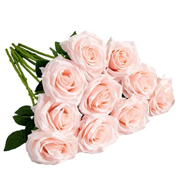 IUKnot Artificial Rose Bouquet - 10pcs Faux Silk Flowers for Weddings, Centerpieces, and Decor