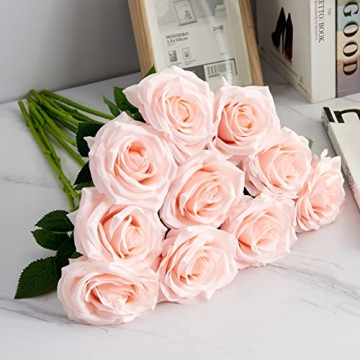 IUKnot 10pcs Faux Rose Bouquet for Weddings and Decor