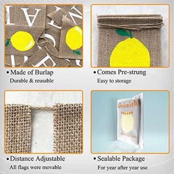 Uniwish Burlap Lemonade Banner Lemonade Stand Decorations Garland Lemon Theme Baby Shower Birthday P...