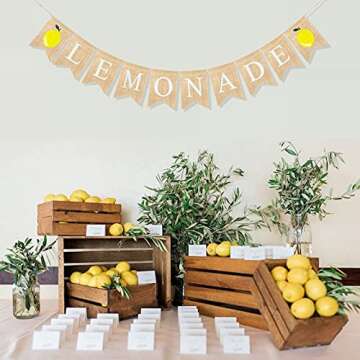 Uniwish Burlap Lemonade Banner Lemonade Stand Decorations Garland Lemon Theme Baby Shower Birthday Party Supplies Vintage Rustic Hanging Bunting Flag