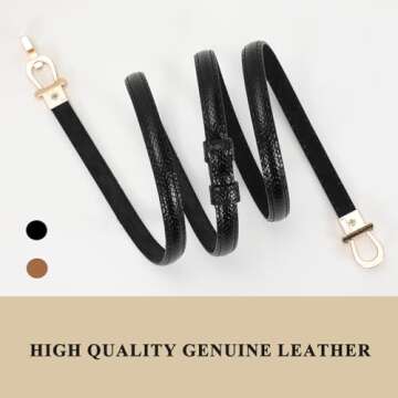 WHIPPY 2 Pack Women Skinny Leather Belt Adjustable Fashion Dress Belt Thin Waist Belts for Ladies Gi...