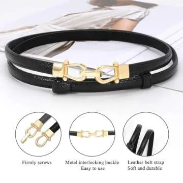 WHIPPY 2 Pack Women Skinny Leather Belt Adjustable Fashion Dress Belt Thin Waist Belts for Ladies Girls(Black Brown)