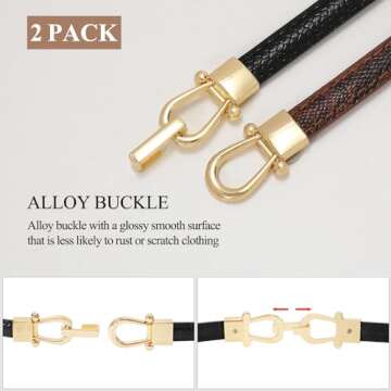 WHIPPY 2 Pack Women Skinny Leather Belt Adjustable Fashion Dress Belt Thin Waist Belts for Ladies Girls(Black Brown)