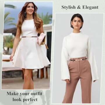 WHIPPY 2 Pack Women Skinny Leather Belt Adjustable Fashion Dress Belt Thin Waist Belts for Ladies Girls(Black Brown)