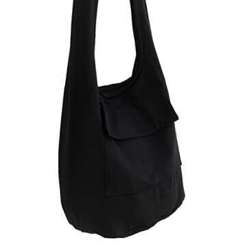 Rare Asian East Hippie Bag Hobo Cotton Sling Cross-body Handmade Bohemian Black Size Medium (Black)