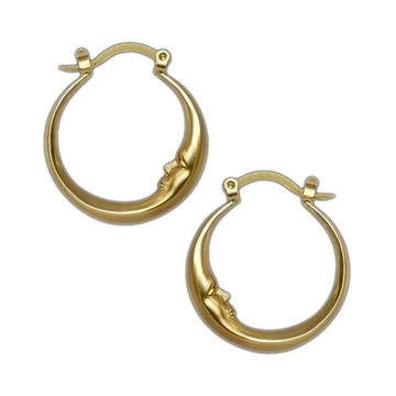 Crescent Moon Face Earrings Hoops in Silver Gold for Celestial Lovers