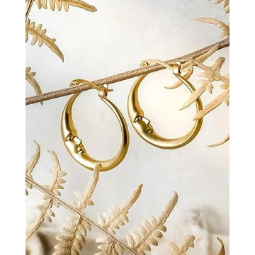 Crescent Moon Face Earrings in Silver & Gold for Celestial Style