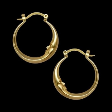 Crescent Moon Face Earrings in Silver & Gold for Celestial Style