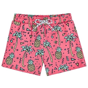 Durio Toddler Swim Trunks - Soft UV Protective Suit for Boys - Pink Pineapple 3T