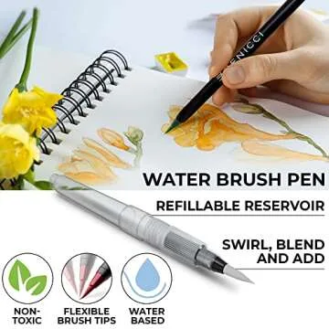 Artist Watercolor Brush Pens Set of 26 Vibrant Markers with Bonus 1 Water Brush Pen 25 Colors Flexible Nylon Tips Paper Pad & Carry Case Non-Toxic Safe & Fun Watercolors