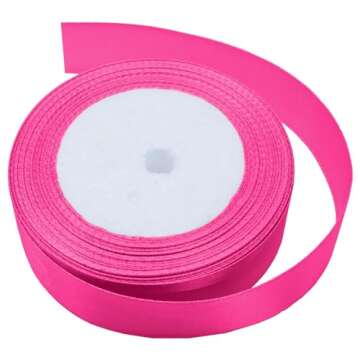 Seimneire Hot Pink Satin Ribbon 1 Inch x 25 Yards, Wedding Bouquet Ribbon Solid Color Ribbon for Gif...
