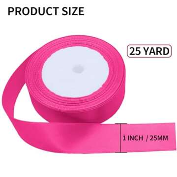 Seimneire Hot Pink Satin Ribbon 1 Inch 25 Yards Quality