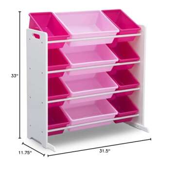 Delta Children Kids Toy Storage Organizer with 12 Plastic Bins - Greenguard Gold Certified, White/Pink