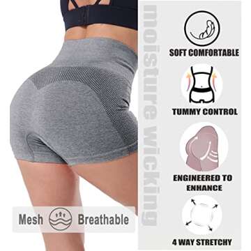 SALSPOR Workout Shorts Women, High Waist Seamless Gym Spandex Shorts(A,Dark Gray,M)