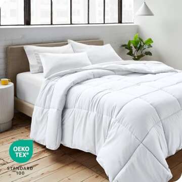 Bare Home Comforter Set - Full Size - Ultra-Soft - Goose Down Alternative - Premium 1800 Series - All Season Warmth (Full, White)