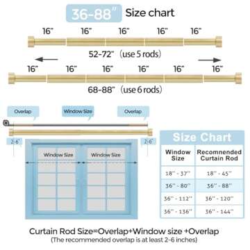 VOIIY Gold Curtain Rods for Windows, 1" Diameter Drapery Rods with Modern Style End Cap Finials, Size:36-88 Inch