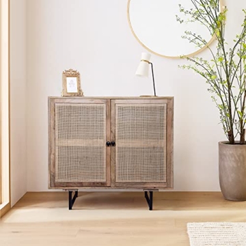 Urban Port 35 Inch Accent Cabinet with Rattan Doors