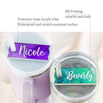 Personalized Stanley Tumbler Name Plates，Custom Stanley Name Tag for 20 30 40 Oz Tumblers Lid，Tu...