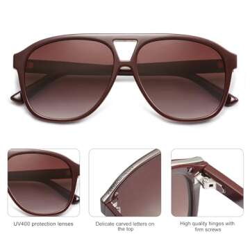 SOJOS Retro Large Aviator Sunglasses for Women Men Classic UV400 Oversized Aviators SJ2315, Red/Redish Brown