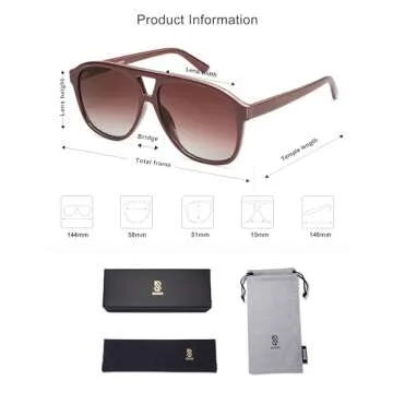 SOJOS Retro Large Aviator Sunglasses for Women Men Classic UV400 Oversized Aviators SJ2315, Red/Redish Brown
