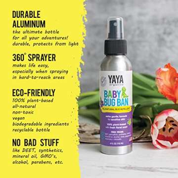 YAYA ORGANICS Baby Bug Ban Spray + Wipe Bundle - All-Natural Repellent Made with Essential Oils for ...