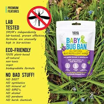 YAYA ORGANICS Baby Bug Ban Spray + Wipe Bundle - All-Natural Repellent Made with Essential Oils for Babies, Little Kids and Sensitive Skin (4 Ounce Spray + 12-Pack Wipe)