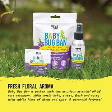 YAYA ORGANICS Baby Bug Ban Spray + Wipe Bundle - All-Natural Repellent Made with Essential Oils for Babies, Little Kids and Sensitive Skin (4 Ounce Spray + 12-Pack Wipe)