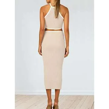 KMOLY Women's Cut Out Waist Bodycon Midi Dress Sexy Backless Sleeveless Spaghetti Strap Party Tank Dresses Apricot