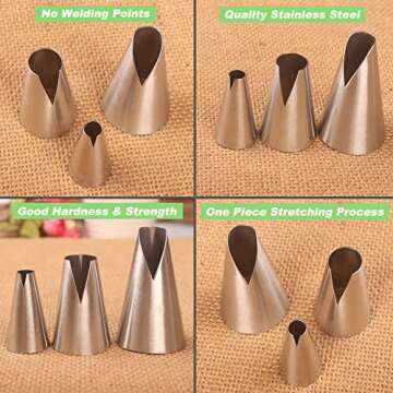 Suuker 3 Pieces Russian Piping Tips Set,V-shaped Wave Cake Decorating Nozzles Tips Piping Kit for Pastry Cupcakes Cakes Cookies Decorating Stainless Steel Kitchen Gadgets