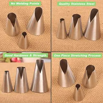 Suuker 3 Pieces Russian Piping Tips Set,V-shaped Wave Cake Decorating Nozzles Tips Piping Kit for Pastry Cupcakes Cakes Cookies Decorating Stainless Steel Kitchen Gadgets