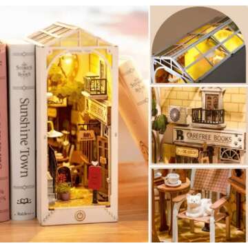 Rolife DIY Book Nook Kit - Sunshine Town - Creative Decorative Bookend Bookshelf Insert 3D Puzzles f...