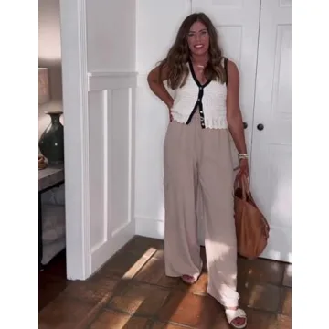 Stylish Xiaoxuemeng Women’s Cotton Linen Wide Leg Pants