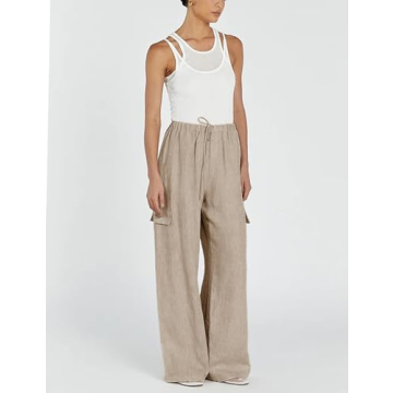 Stylish Xiaoxuemeng Women’s Cotton Linen Wide Leg Pants