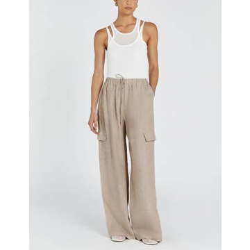 Stylish Xiaoxuemeng Women’s Cotton Linen Wide Leg Pants