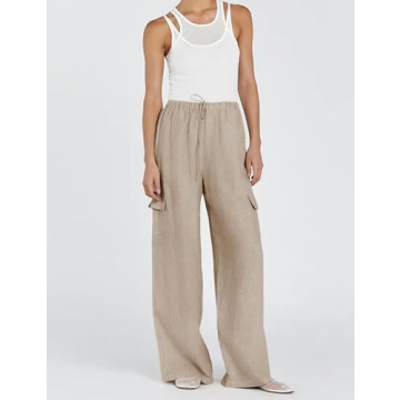 Stylish Xiaoxuemeng Women’s Cotton Linen Wide Leg Pants