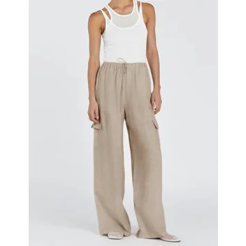 Stylish Xiaoxuemeng Women’s Cotton Linen Wide Leg Pants