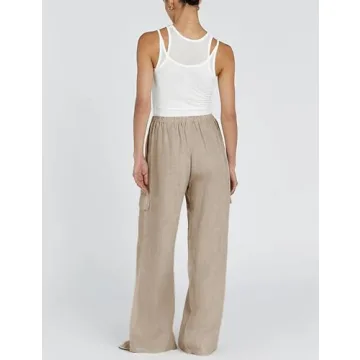 Stylish Xiaoxuemeng Women’s Cotton Linen Wide Leg Pants
