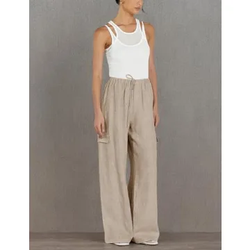 Stylish Xiaoxuemeng Women’s Cotton Linen Wide Leg Pants