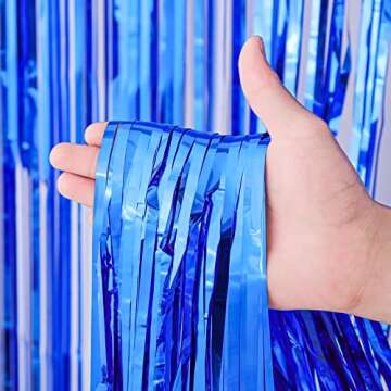 Voircoloria 3 Pack 3.3x8.2 Feet Blue Foil Fringe Backdrop Curtains, Tinsel Streamers Birthday Party Decorations, Fringe Backdrop for Graduation, Baby Shower, Gender Reveal, Disco Party