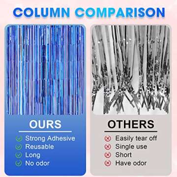 Voircoloria 3 Pack 3.3x8.2 Feet Blue Foil Fringe Backdrop Curtains, Tinsel Streamers Birthday Party Decorations, Fringe Backdrop for Graduation, Baby Shower, Gender Reveal, Disco Party