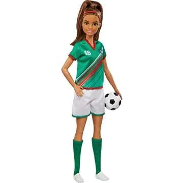 Barbie Careers Fashion Doll & Accessory, Soccer Player with Brunette Ponytail, #16 Uniform, Tall Soc...