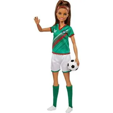 Barbie Careers Fashion Doll & Accessory, Soccer Player with Brunette Ponytail, #16 Uniform, Tall Socks, Cleats & Ball