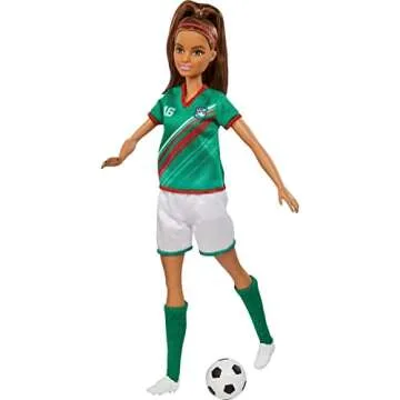 Barbie Careers Fashion Doll & Accessory, Soccer Player with Brunette Ponytail, #16 Uniform, Tall Socks, Cleats & Ball