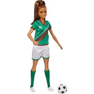 Barbie Careers Fashion Doll & Accessory, Soccer Player with Brunette Ponytail, #16 Uniform, Tall Socks, Cleats & Ball