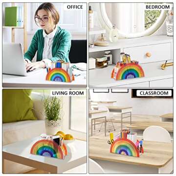 DricRoda Pencil Holder for Desk - Pen Organizer for Home School Office Desktop Supplies, Acrylic Desk Supply Organizer for Kids Girl Women, Art Rainbow Multifunctional Storage for Crayon Makeup Brush
