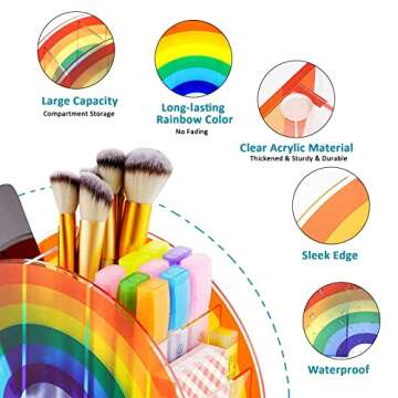 DricRoda Pencil Holder for Desk - Pen Organizer for Home School Office Desktop Supplies, Acrylic Desk Supply Organizer for Kids Girl Women, Art Rainbow Multifunctional Storage for Crayon Makeup Brush